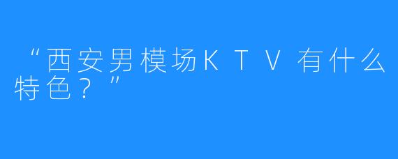 “西安男模场KTV有什么特色？”