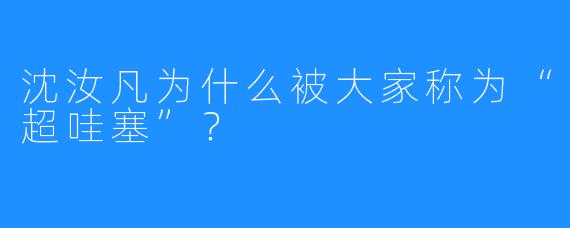 沈汝凡为什么被大家称为“超哇塞”？